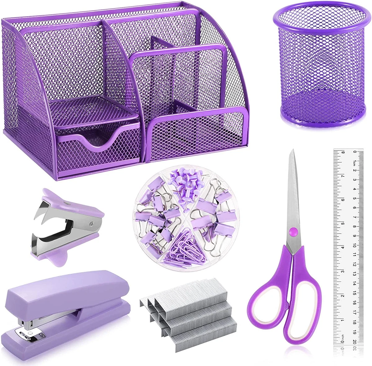 Purple Desk Organizers and Accessories, Purple Office Supplies Set 7  Compartment