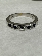 Zales Blue Sapphire & Diamond Ring 14K White Gold