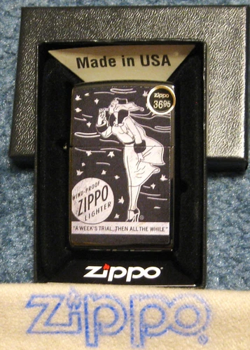 ZIPPO WINDY DESIGN Lighter WEEK TRIAL Color Image  48456 High Polished Black NEW
