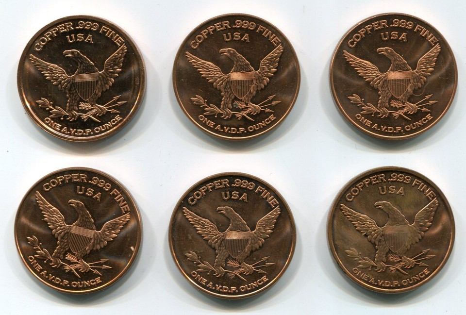 Six - 1 oz .999 Pure Copper Round Collectible Coins | eBay