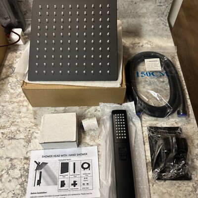 Hibbent Black All Metal Handheld High Pressure Rain Shower Head Set 10 Inch