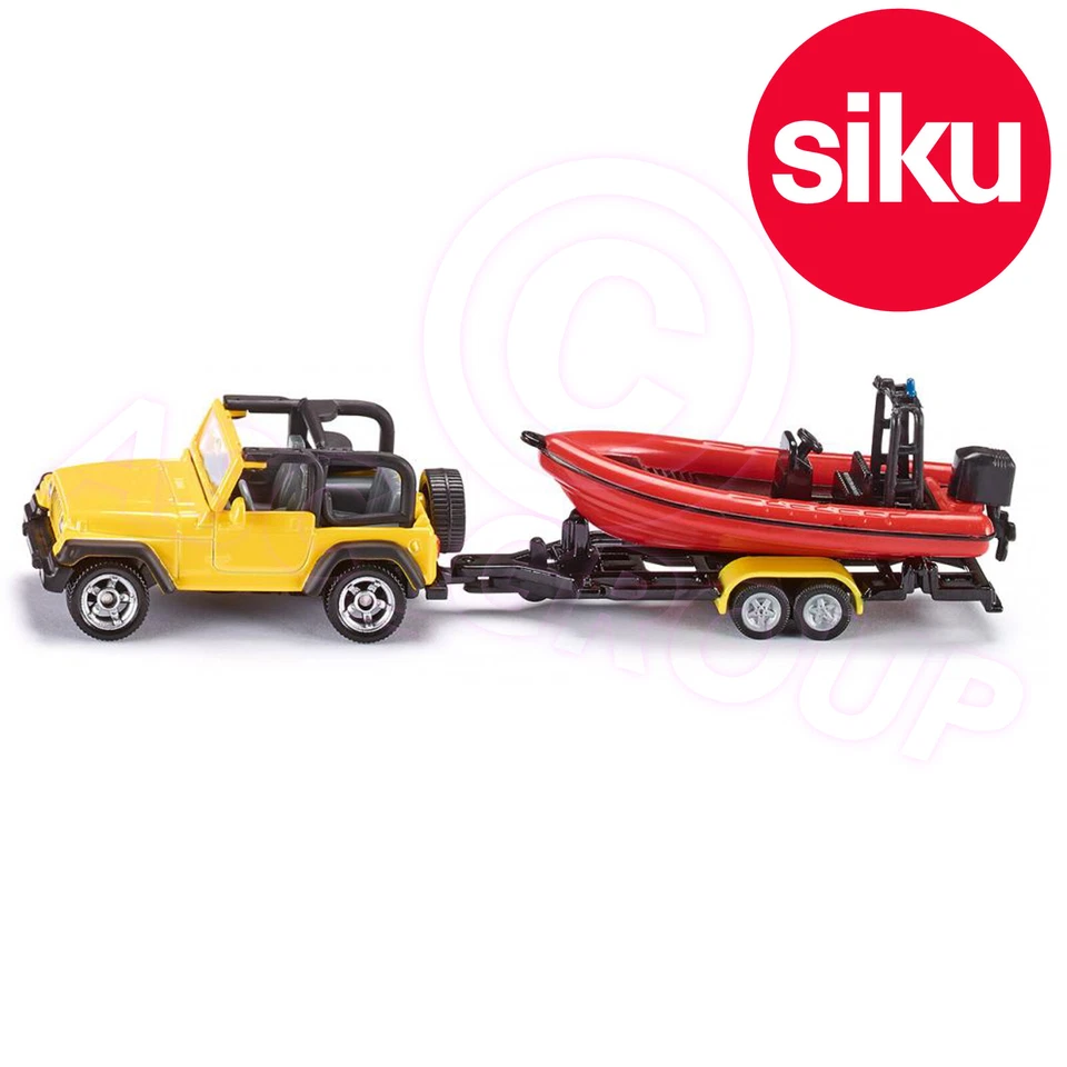 Siku 1658 Jaune Jeep Wrangler Remorque Et Côte Bateau Moulé Métal + Palstic - Photo 1/1
