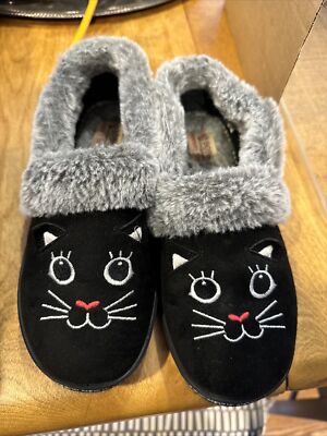 Skechers Bobs Women's Too Cozy Meow Pajamas Cat Black Slippers-Size 