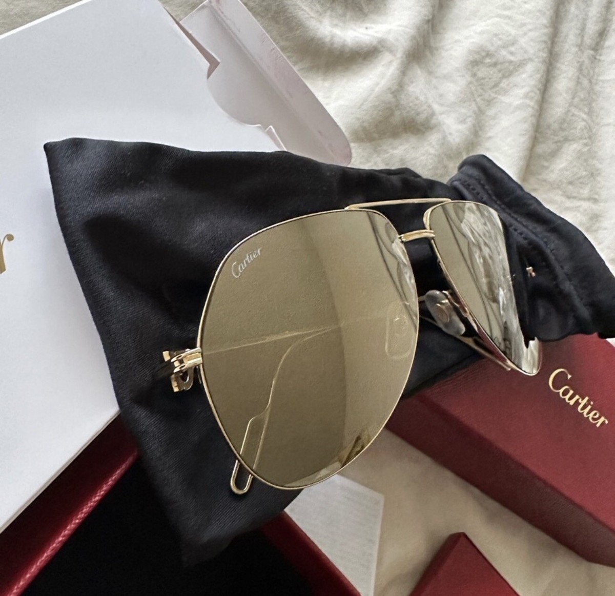 Cartier Aviator Sunglasses CT0110S 007 Yellow Gold Frame  display picture 1