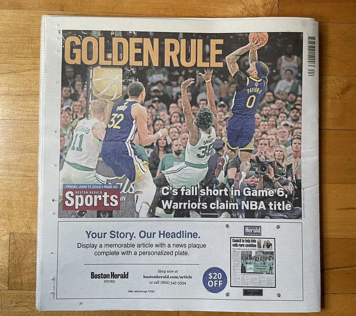 Golden State Warriors 2022 NBA Champs Steph Curry Boston Herald 6 17 22 New