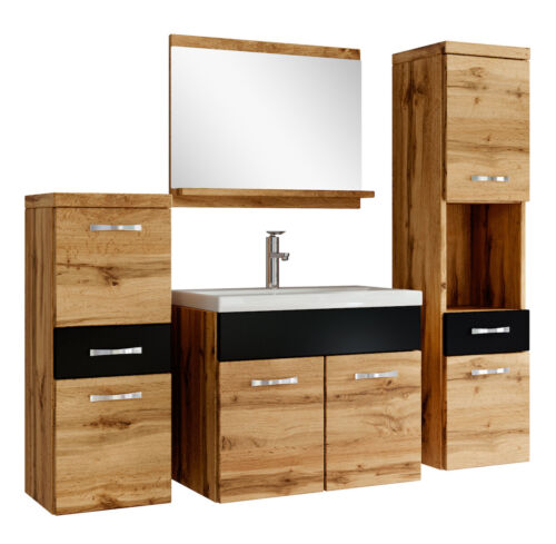 Alba 60cm Chene Bathroom Furniture with Matte Black - Storage Cabinet-