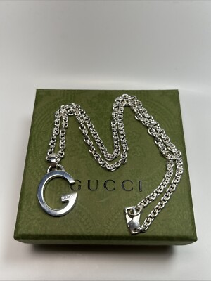 Authentic Gucci Italy Sterling Silver G Logo Pendant Charlotte Necklace