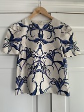 Prabal Gurung Silk Cotton Satin Floral Top Blouse Purple Made In USA Sz 2