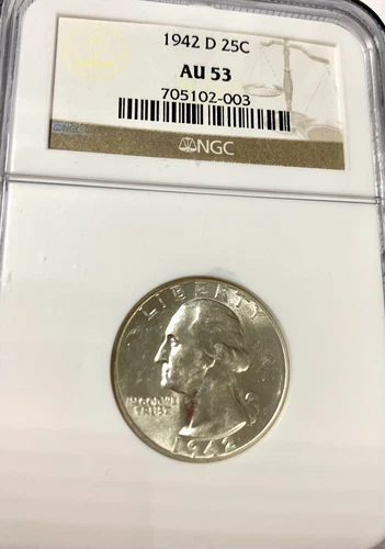 1942 D Washington Quarter 25c, NGC AU-53, Looks Better!