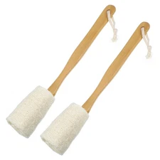 2pcs Bath Brush Back Scrubber Wood for Shower with Handle Brown Beige 3.9 Inches