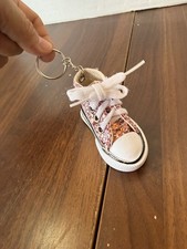 Hi-Top Sneaker Keychain Pink Glitter Canvas Designed 3" L x 1 .5"