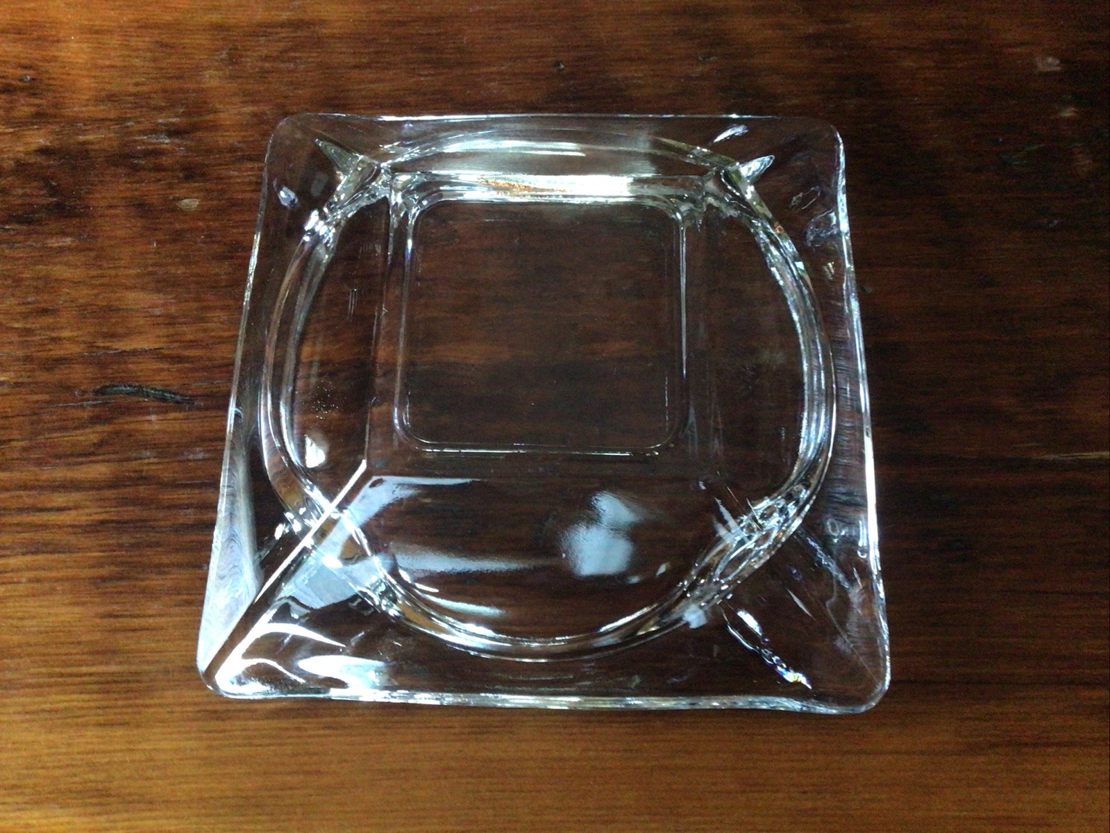 MCM Vintage Clear Thick Glass Square  Cigar Cigarette Ashtray 5 7/8”