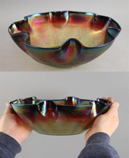 Antique Art Nouveau LOETZ Austrian Iridescent Amethyst Art Glass Spatula Bowl 