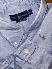 Ralph Lauren Flesh Pony Classic Fit Men 17 34-35 Blue Long Sleeve Button Down