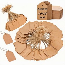 600 PCS Small Price Tags with String Attached, Brown 1.4 1.8 inch, brown