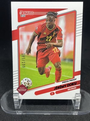 2021-22 Donruss Jeremy Doku 17 Press Proof Purple /199 Belgium Raw
