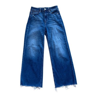 Paige Anessa High Rise Wide Leg Jeans Rock Show Wash Raw Hem Distressed Size 26