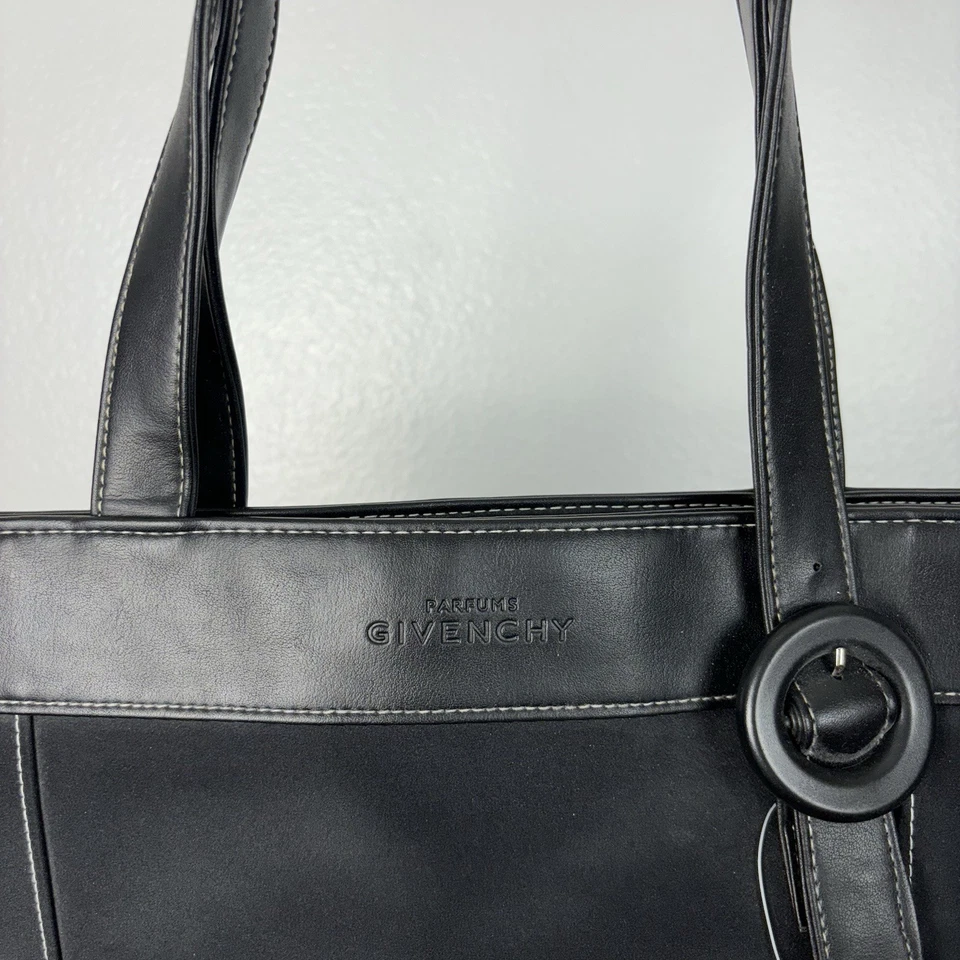 NEW GIVENCHY Parfums Nylon Tote Beach Bag Faux Leather Straps Black NWT - Image 3 of 4