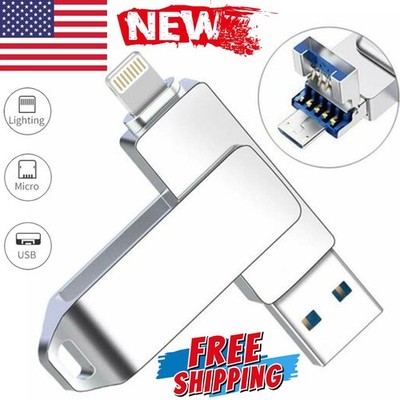 2TB 3-in-1 Flash Drive- USB 3.0 + Lightning + Type-C OTG Memory Stick for iPhone