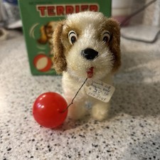 Terrier Dog With Ball Tin Wind Up Toy. TN Namura. Japan. With Box.