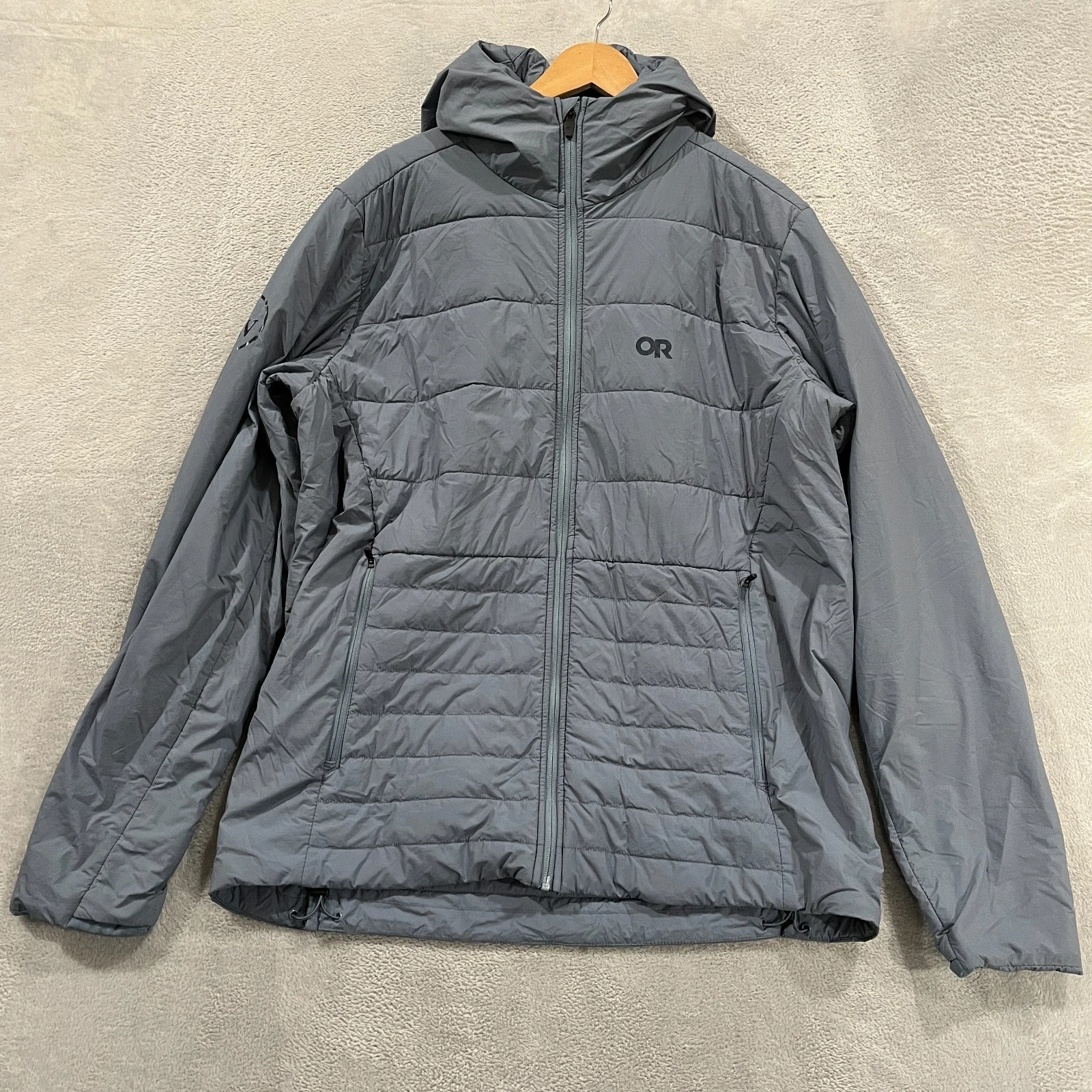 Outdoor Research Mens XL Shadow Insulated Hoodie Puffer Jacket Zip Quilted Blue