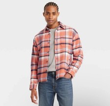 Men's Button Down Flannel Shirt Jacket Goodfellow  Co Apricot Larg