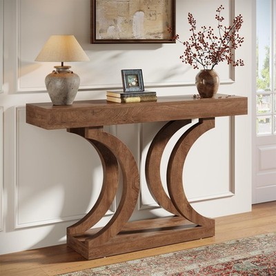 43.31-Inch Farmhouse Console Table for Entryway, Unique Narrow Sofa Table Beh...