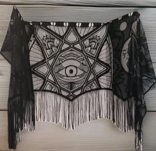 Fringed All Seeing Eye Gothic Mantle Scarf Valance Witchy Tarot Occult Celestial
