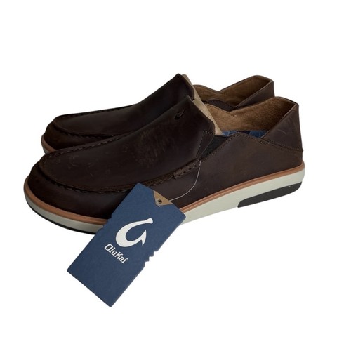 New OluKai Men's Olukai Kalia Dark Wood Brown Slip On Shoes Loafers size 11.5 M