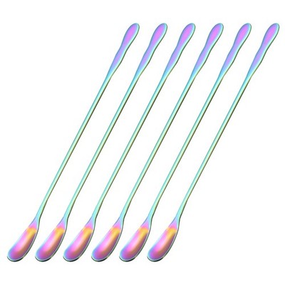 Long Handle Spoon, 6Pcs 7.87-Inch Cream Coffee Spoons (Rainbow)