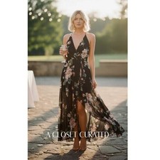 Jenny Yoo Farrah Floral Maxi Dress 10 Black Floral NWT