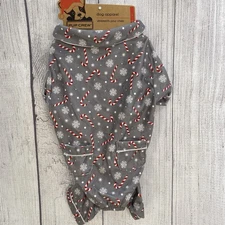 Christmas Dog Pajamas PJs LARGE Gray Candy Canes Flannel Holiday Winter Pup Crew