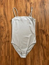 Topshop Gray/blue Cami Bodysuit Women US 6 Minimalist Stretch Tank Snap Bottom