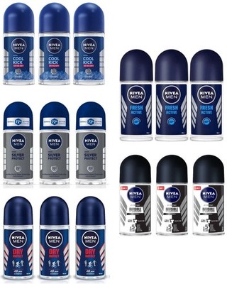 3 PACK NIVEA Men Roll On Deodorant Travel 50 ml  Silver-Cool-Espresso-Dry-Fresh