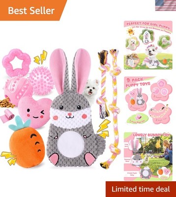 Squeaky & Chew Puppy Toy Set - 9 Pink Toys for Small Breeds & Teething Relief