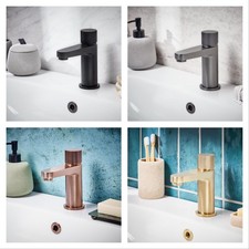 Bathroom Sink Basin Mixer Tap Fluted Round Handle Faucet Black/Brushed Gold UK