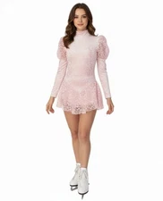 Gilda Marx VTG High Neck Velvet Lace Keyhole Pink Leotard Dress Size Y/J  (XS)