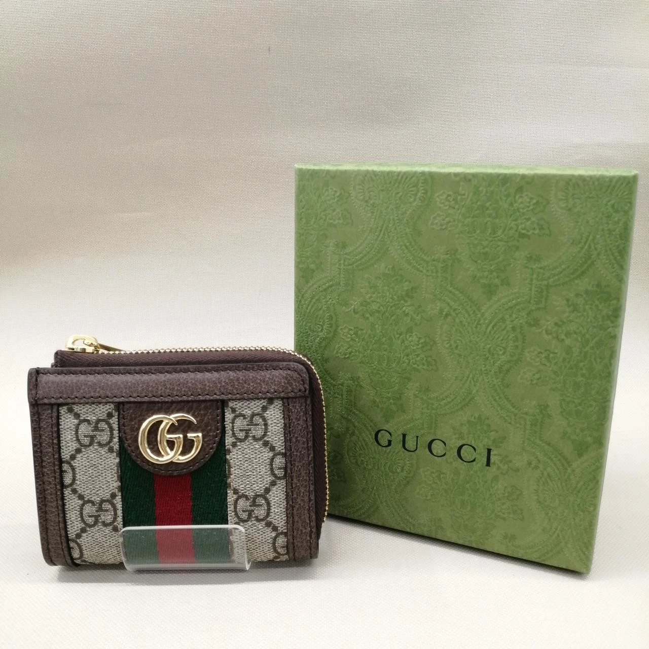 Portefeuille Gucci Ophidia GG Supreme zippé autour beige/marron