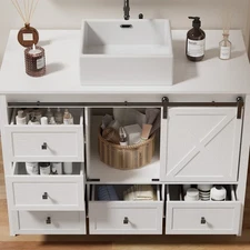 48" Black Bathroom Vanity Set with Vessel Sink, 7 Drawers and Soft-Close Storage