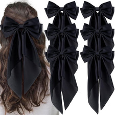 6Pcs Large Bows Hair Clips for Women Girls Long Tail Hair Ribbon Silky Satin Bar