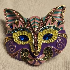 Statement Brooch Cat Mask Purple Pin Rhinestone Party Jewelry Mother's Day Gift