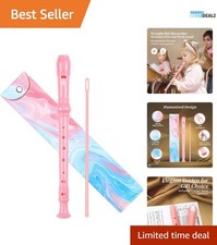 Compact 3-Piece Soprano Recorder with Cleaning Rod Fingering Chart - Pink