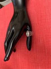 Vintage Filigree Marquise Statement Ring Solid 925 Silver 7g Size 8