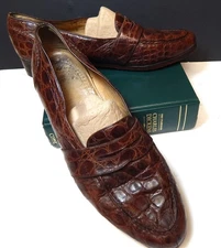 RALPH LAUREN Alligator Crocodile Mens LOAFERS Brown Bottom Resoled 10.5 XLNT!
