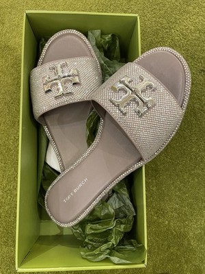Tory Burch Everly Slide Sandals Sparkles Rhinestone Perfect Navy 