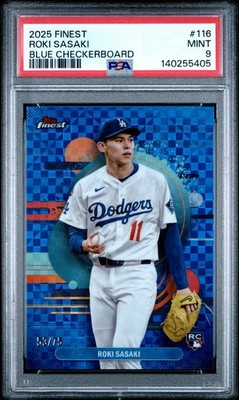 2025 TOPPS FINEST BLUE CHECKERBOARD #116 ROKI SASAKI 53/75 PSA 9