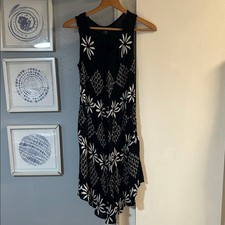 India Boutique Black White Floral Tank Dress Women's Sleeveless Casual Dress OS