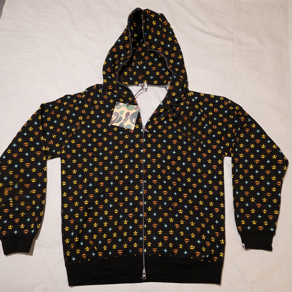 A BATHING APE Baby Milo Monogram 2005 Full-Zip Hoodie Black Sz L