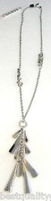 NEW-GUESS SILVER TONE LONG NECKLACE+TASSELS+INTERWOVEN PYTHON LEATHERETTE