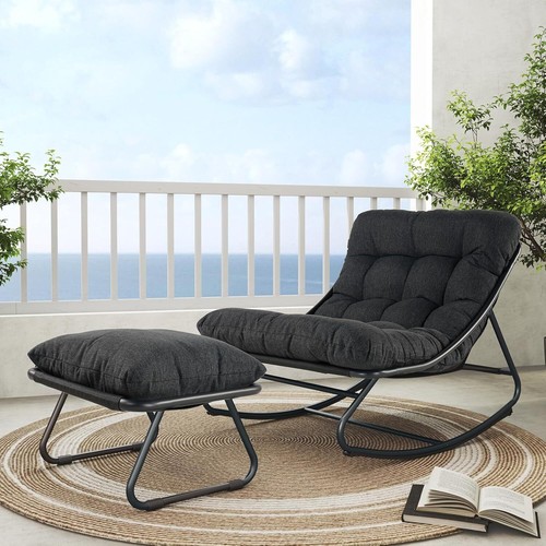 Metal Patio Lounge Rocking Chair with Thick Cushion, Comfy Modern Rocker - Picture 10 of 23